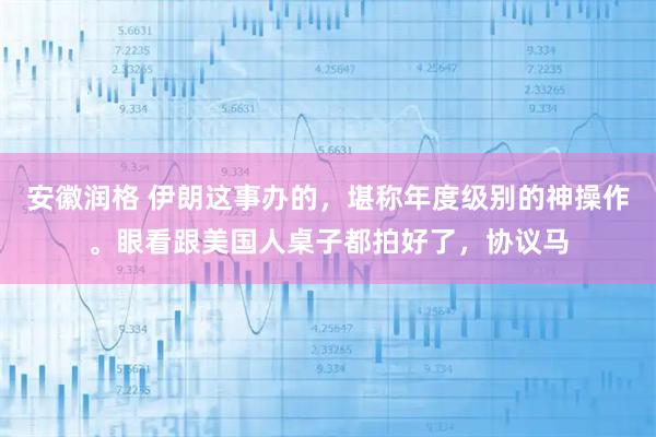 安徽润格 伊朗这事办的，堪称年度级别的神操作。眼看跟美国人桌子都拍好了，协议马